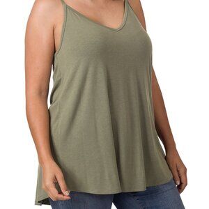 Zenana LT OLIVE Front and Back Reversible Spaghetti Cami Sz 1X-3X NWOT